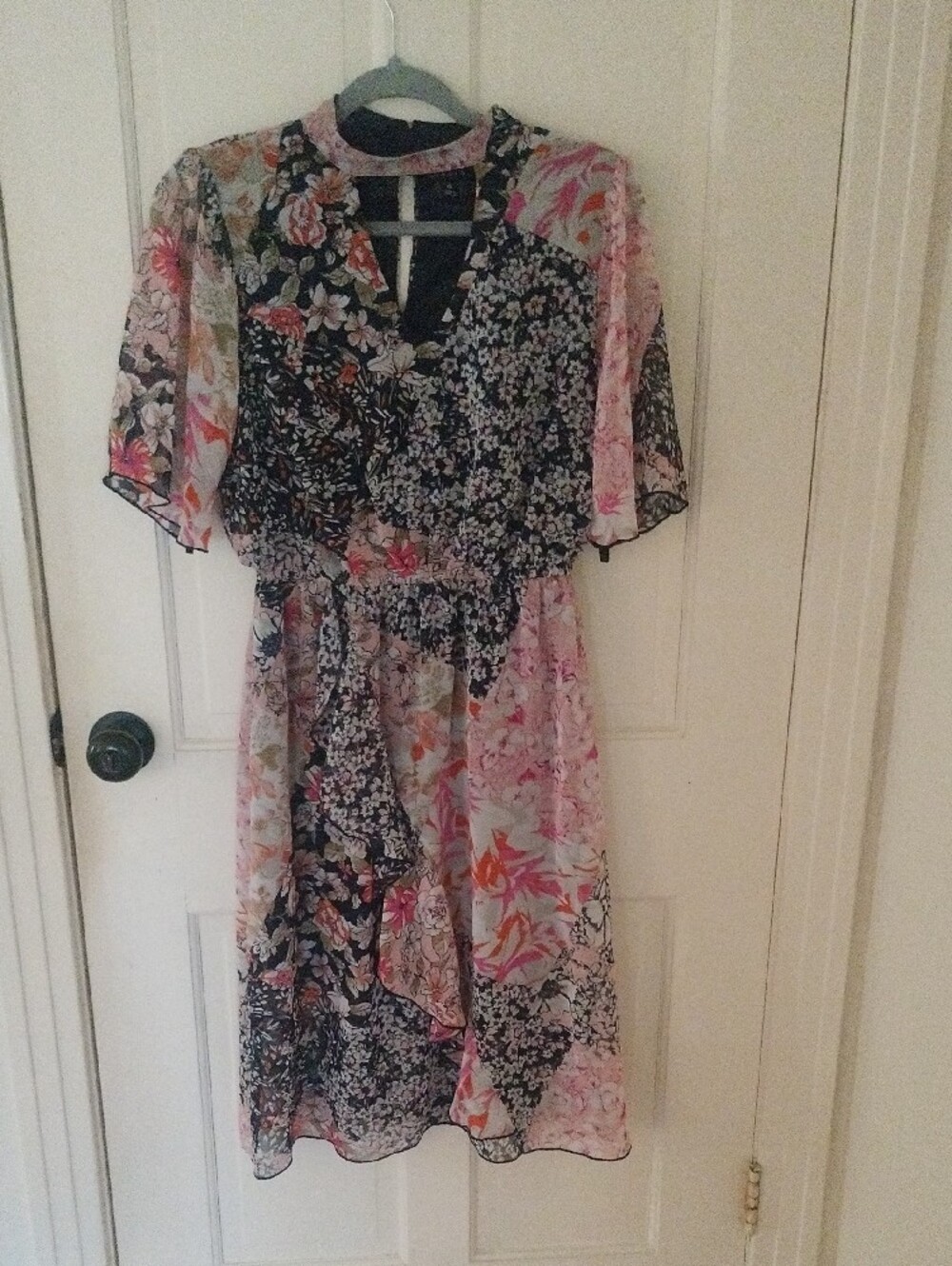 Enfocus Studio Floral Patchwork Midi Dress in Navy, Pink, White